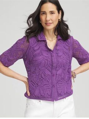 Chico’s Purple Crochet Lace Shacket Top Size 4 (xxl)